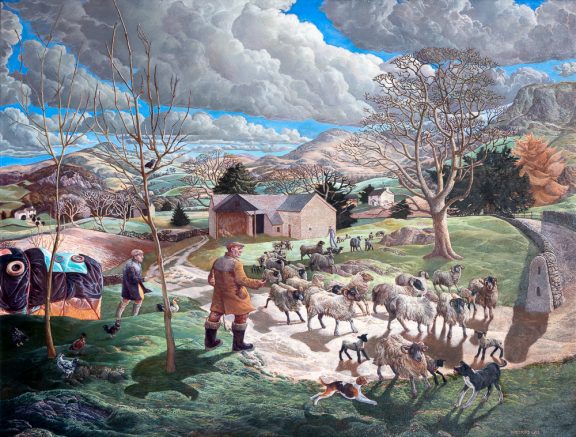 Landscape With Sheep. Oil on canvas- based on an incident witnessed between Levens and Brigsteer.