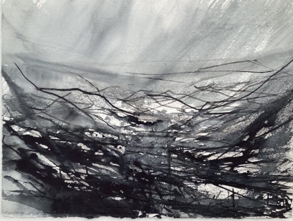 Rain soaked days in the Yorkshire Dales. Ink and compressed charcoal on paper. 2022