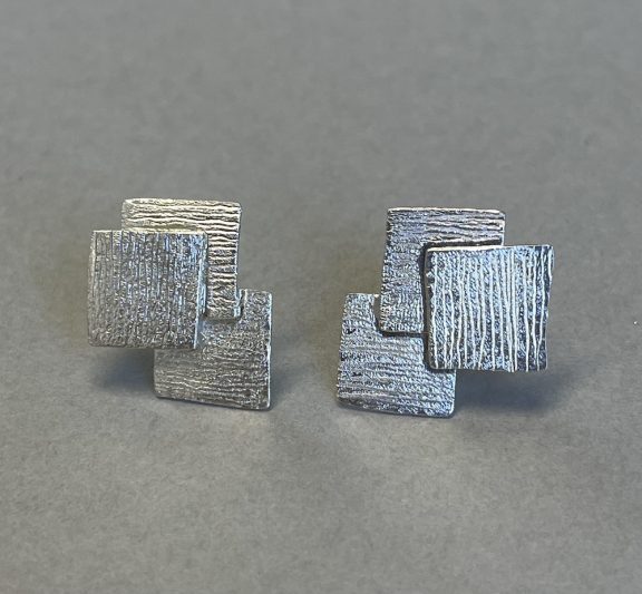 Silver stud earrings - three squares