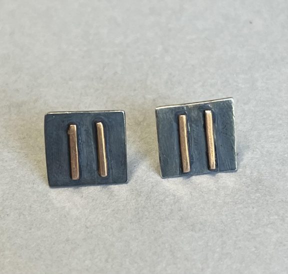 Oxidised silver studs with 9ct gold strips