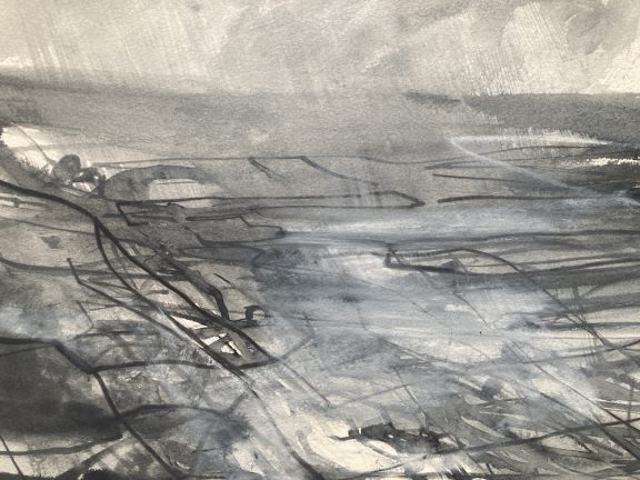 Fields and weather from above Low Row, Swaledale.